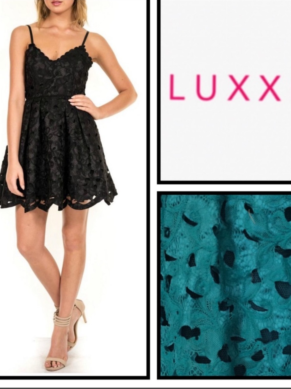 Luxxel Laser Cut Teal Cocktail Dress